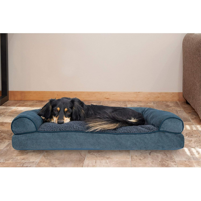 Ліжко для собак Furhaven з подушкою, XL, сірий діамант. Знімна подушка для шиї, зручне диван-ліжко, м'який плюш та тканинний декор. Легко миється.