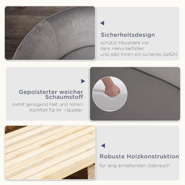 PawHut Софа для домашніх тварин: ліжко для собак та котів з голландського оксамиту, піна, ніжки з берези, 86 x 55 x 33 см, світло-сіра