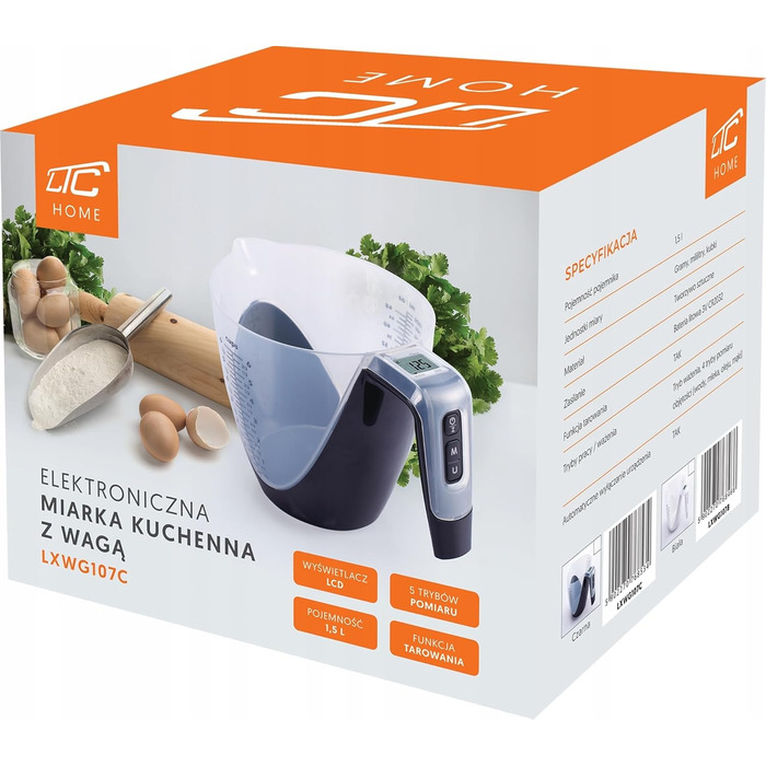 LTC Lamex Electric Scale - Precision Kitchen Scale with Bowl (Measuring Range of 1g to 5kg) - Damage-Resistant - Clear Digital Scale - 5 Measurement Modes - White