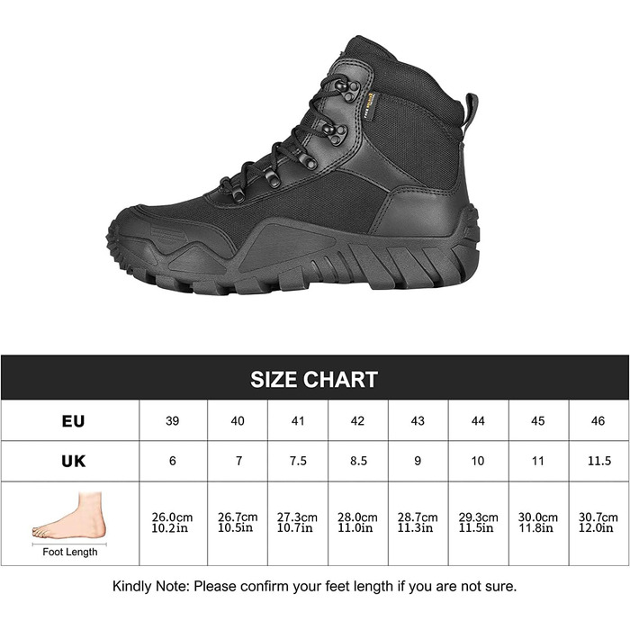Черевики Free Soldier для чоловіків: тактичні, бойові, для хайкінгу та військових тренувань. Чоловічі черевики для туризму, полювання, роботи та армії. Розмір 42.5 EU, чорний колір