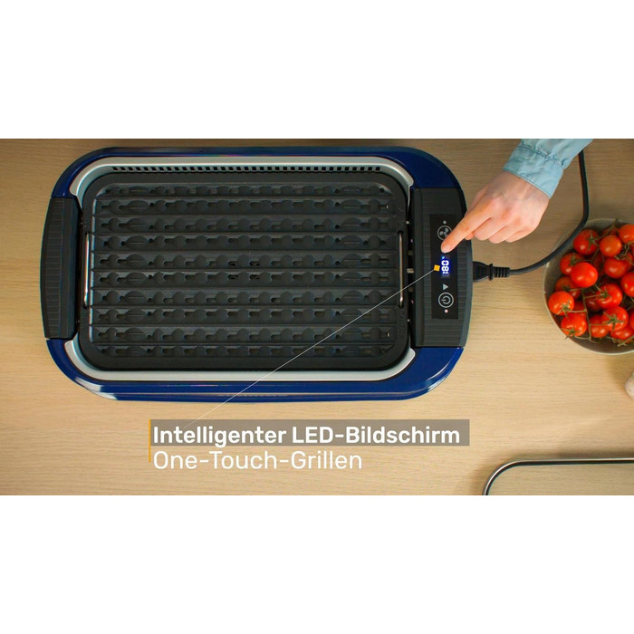 CUSIMAX Steak Grill | 1500W Table Grill Electric | BBQ Grill for Indoor and Outdoor Use | Electric Grill with Lid, Touchscreen Temperature Control, Oil Collection Tray, and Removable Grill Plate Blue