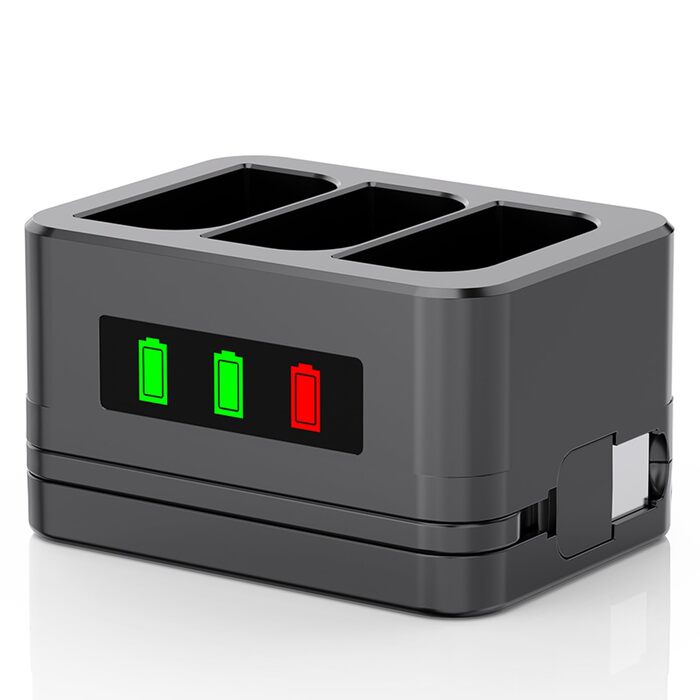 Зарядний пристрій для акумуляторів Ring: 3 слоти, 3.65V, 6040mAh, з LED-дисплеєм та кабелем Type-C (Black)