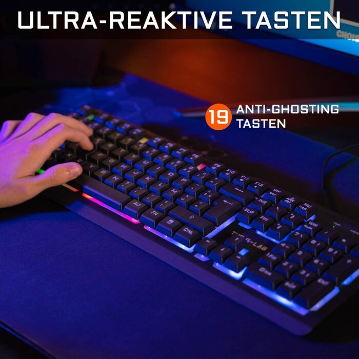 G-LAB Combo Iridium: Ігрова клавіатура та миша з підсвічуванням LED - QWERTZ, Anti-Ghosting, 3200 DPI, USB, сумісна з PC, PS4, PS5, Xbox (2023)