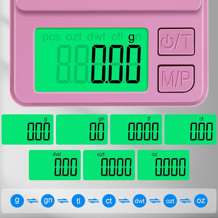 Кухонні ваги Diyife: прецизійна модель 1000г з LCD дисплеєм (зелений/рожевий)