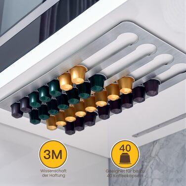 Тримач-органайзер для капсул Nespresso Original з нержавіючої сталі на 40 шт, поворотний самоклейний диспенсер для кухні (40.6 x 21.8 см)