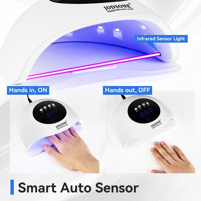 JODSONE 320W UV LED лампа для нігтів з авто-сенсором, 72 світлодіодів (червоне світло) та 4 таймерами (10/30/60/99с) – професійний нігтьовий сушар для пальців/ступнів, сумісний з гелями, гель-лаком, шелаком.