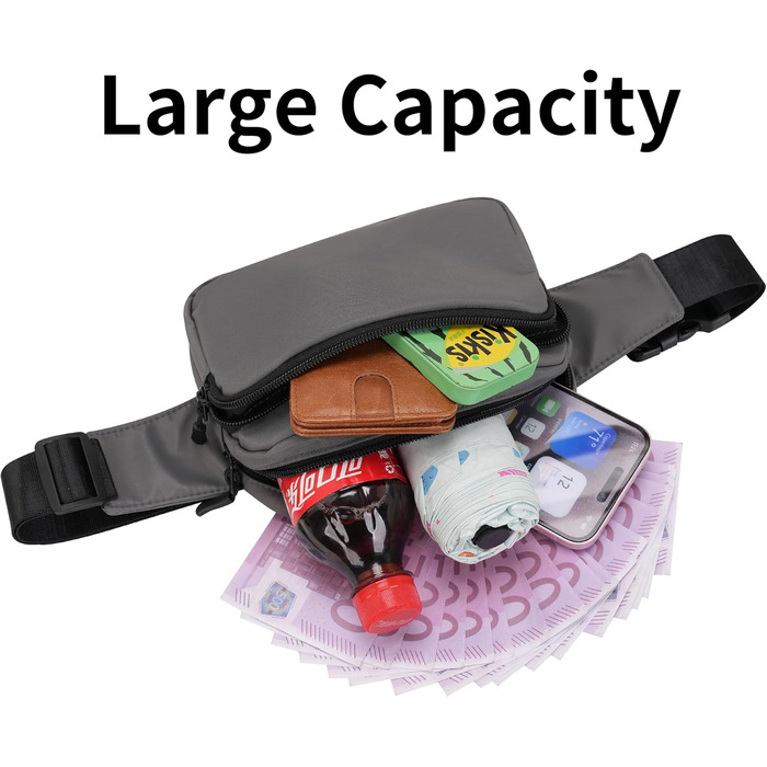 Гірчатка на пояс, сумка на стегно, унісекс, сіра - для подорожей, прогулянок, собак та повсякденного використання