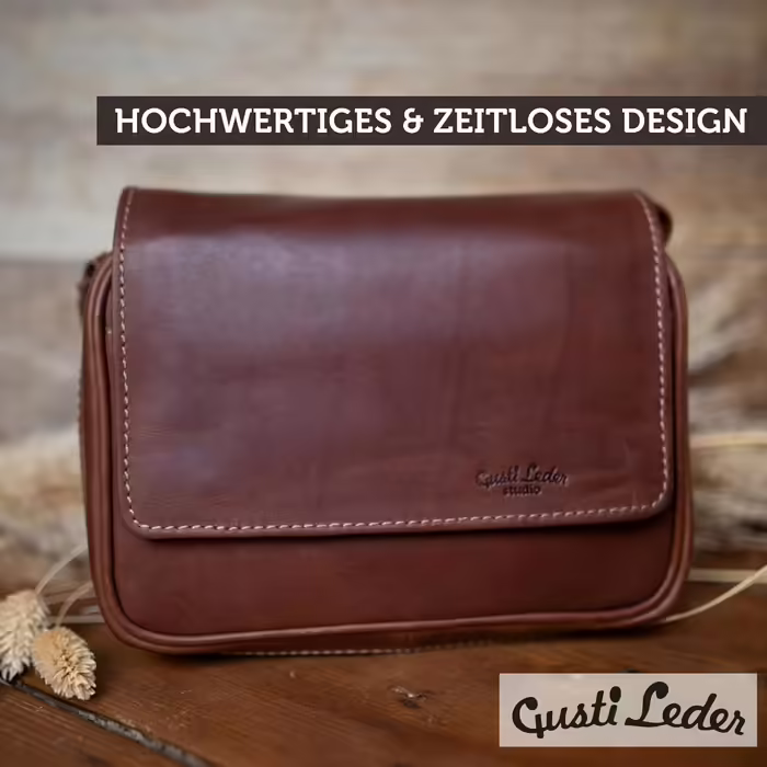 Gusti Pipe Pouch Leather - Rupert for 4 pipes, extra tobacco compartment, interior made of natural rubber, brown leather