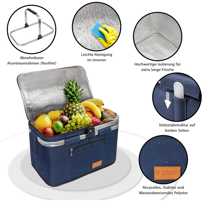 Foldable Shopping Basket 35L + Bottle Bag with 9 Compartments for Bottles up to 1.5L | Set of Large Insulated & Waterproof Cooler Bag + Bottle Basket: Lunch Bag, Bottle Carrier, Thermos Bag, Bottle Bag