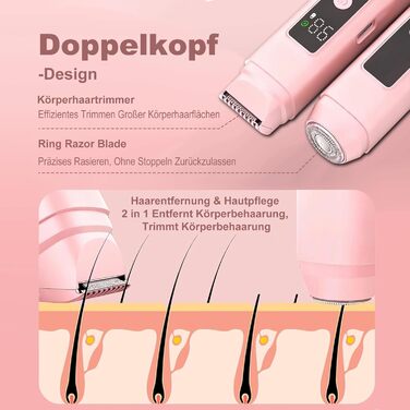 Електричний жіночий епілятор 2-в-1 Intimrasierer з LED-дисплеєм та IPX7 водонепроникністю, рожевий