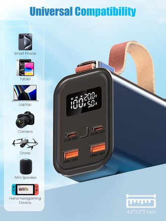 Портативний акумулятор для ноутбука 140W, 50000mAh, з LED дисплеєм, PD3.1, QC4.0, 4 виходи, 2 входи (Чорний)