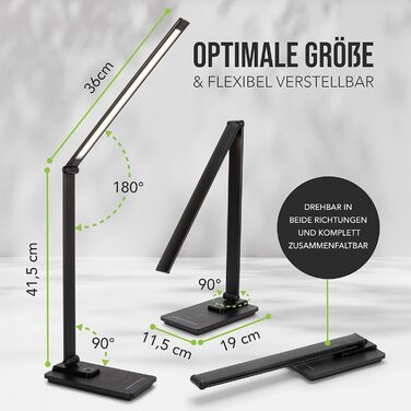 SMARTIVE LED лампа настільна з бездроговою зарядкою - офісна лампа з 10W бездротовою зарядкою, регульоване світло, USB вихід, чорний колір