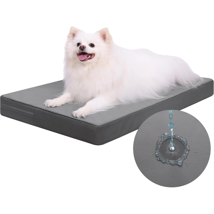 Ортопедичне ліжко для собак великих порід, 119x73 см. Знімний чохол з екошкіри, м'яке лежання, для дому та вулиці (73x45x7 см, сірий)