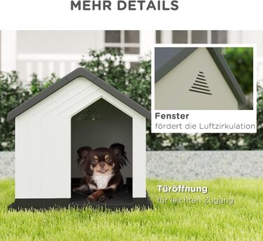 Будка для собак PawHut Outdoor - сіра, 62 x 61 x 60 см. Вологостійка, з вікном, для малих та мініатюрних собак