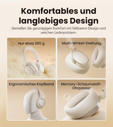 Навушники бездротові Edifier ES850NB з шумозаглушенням, Hi-Res Audio, Bluetooth 5.4, LDAC, 92 год роботи, слонова кістка