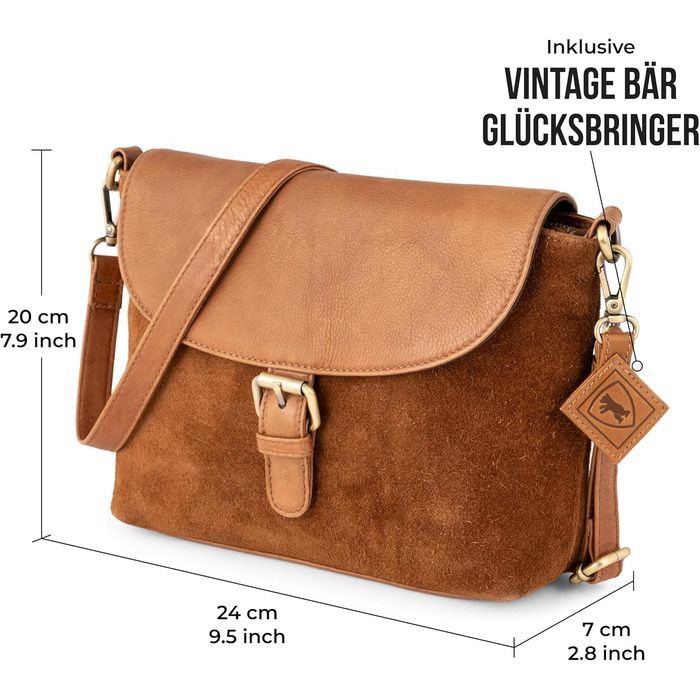 Сумка через плече Berliner Bags Catalina Vintage з натуральної шкіри коньякового кольору для жінок. Компактна крос-боді сумка з магнітною застібкою.