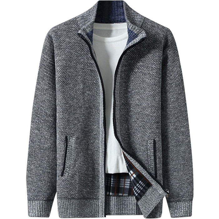 Кардиган чоловічий з кишенями, в'язана куртка чоловіча на блискавці, світшот без капюшона, пуловер-куртка однотонний, флісова куртка, сучасний теплий кардиган, пуловер, осінній жакет для костюмних штанів, розмір M, світло-сірий