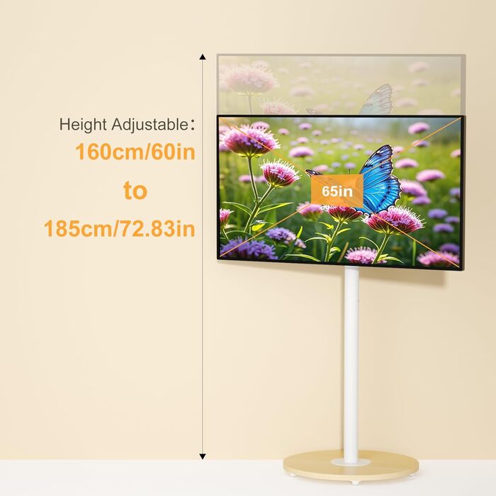 Підставка для телевізора Unho з коліщатками, регульована по висоті, для телевізорів 40-75 дюймів, VESA 600x400 мм, до 50 кг, біла