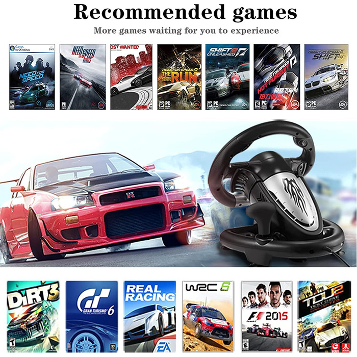 PXN V3II Руль для гонок з педалями, 180°, сумісний з PS3/PS4, Xbox One/Series, Nintendo Switch та PC, чорний