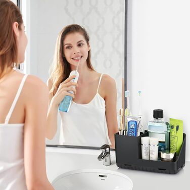 Тримач для зубних щіток у ванну кімнату: органайзер для електричної та звичайної зубної щітки з отвором для стоку води (сірий, чорний)