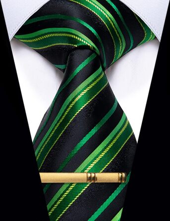 Чоловічі краватки YourTies: смугасті та клітинчасті, з шовкової тканини, набір з краватковою блискавкою (зелено-чорна смужка)