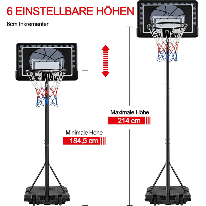 Yaheetech Adjustable Height Basketball Stand with Wheels - Portable Basketball System with Fillable Base - Indoor/Outdoor Basketball Hoop (249cm)