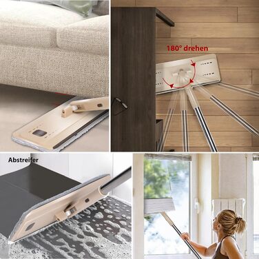 Набір для миття підлоги з відром, Masthome, компактний, з віджимом, 3 мікрофібрових насадок, нержавіюча сталь, 2 в 1, для дерев'яних, плиткових та мармурових підлог (Бежевий)