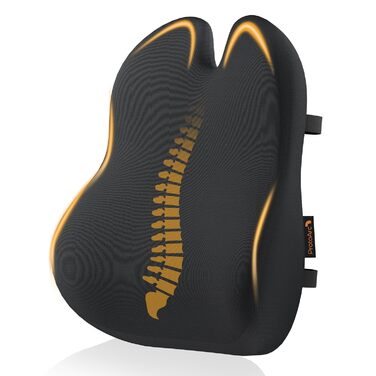 Подушка для спини ProtoArc з Memory Foam для офісного крісла, авто та столу - ергономічна, дихаюча, з регульованими ременями та сітчастим чохлом (Чорна)
