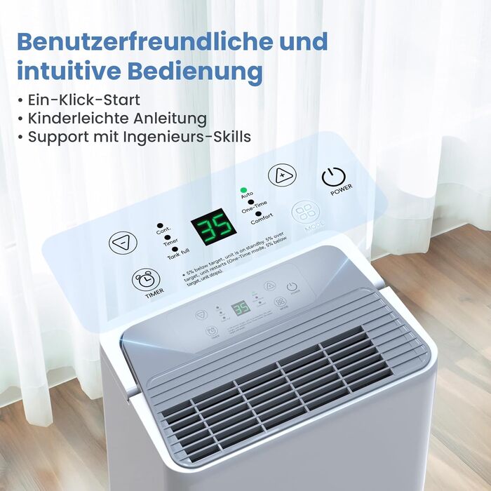 Електричний осушувач повітря Newentor 12L для підвалу та приміщень 25м², 35dB, з гофрованим шлангом 1м, таймер, фільтр, 10 років гарантії, 12л/день