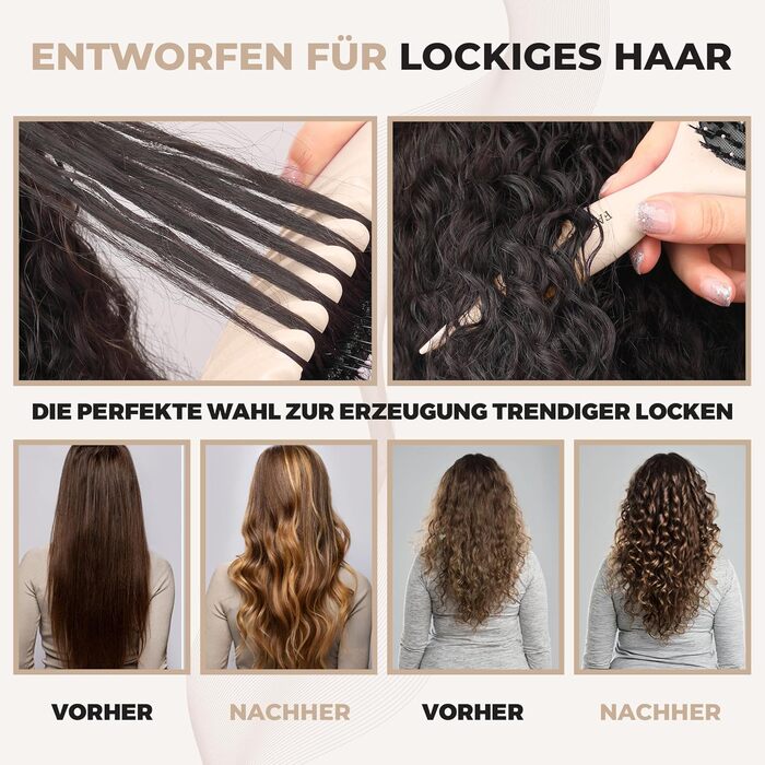 Преміум щітка Lockenbürste для кучерявого волосся - біо-щітка без заплутування, щетина дикого кабана, оригінальна 3-в-1 для локонів (лавандовий, бежевий)