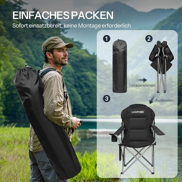 Складний кемпінговий стілець для пікніка, саду, балкону та пляжу, чорний - EBK01LC02
