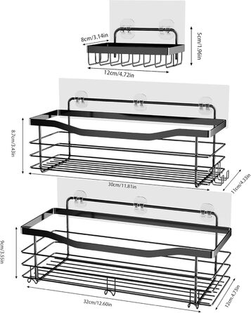 Набір душових корзин з полицями та гачками Orimade (3 шт., чорний) - нержавіюча сталь SUS304, без свердління