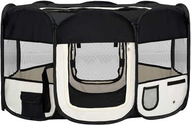 Вольєр для цуценят складний 145x145x61 см, чорний | vidaXL