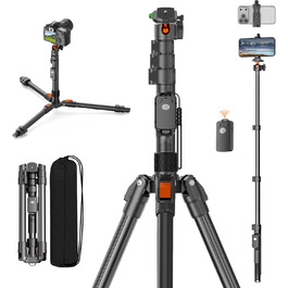 Штатив для камери та смартфона XXZU 191 см, легкий алюмінієвий тримач з дистанційним пультом, 360° кульковим гловою для DSLR, веб-камери та кільцевої лампи, чорний
