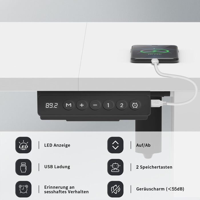 Регульований стіл Homall 140x60 см з USB-портом, комп'ютерний стіл для дому та офісу, ергономічний, білий