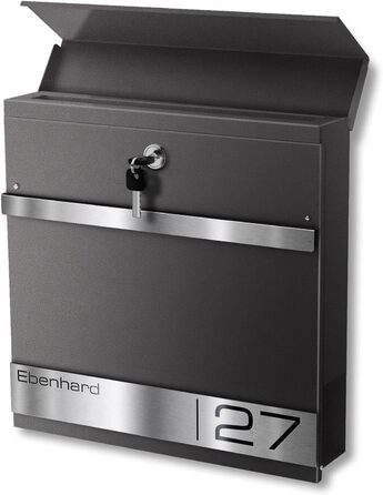 Поштова скринька Metzler Premium з газетницею Anthrazit (Антрацит) та іменним шильдиком - настінна, з нержавіючої сталі V2A з порошковим покриттям RAL 7016, модель Stencil