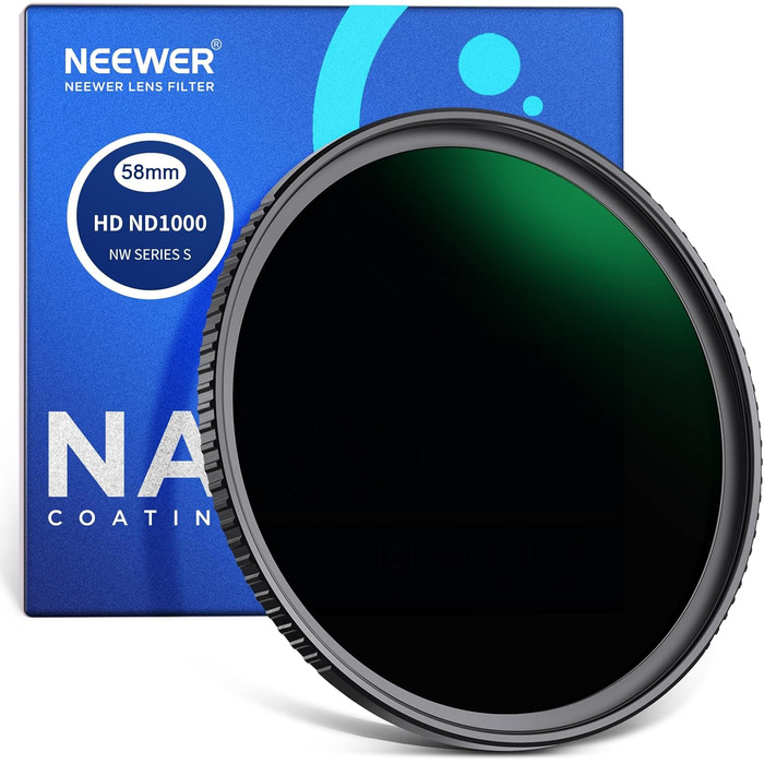 Фільтр ND1000 NEEWER 58mm - нейтральний, з нанопокриттям, HD скло, 10 ступенів
