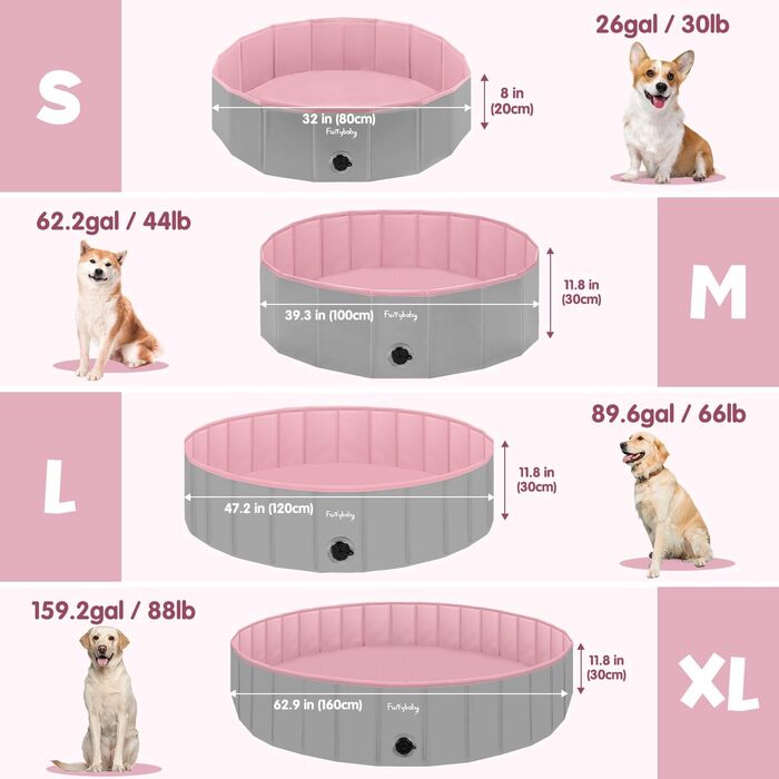 Foldable Dog Pool for Dogs, Dog Cushion Pool, Portable, for Dog Bathing, Plastic, Large, Hard, Kiddie Pool (Pink, 100 x 30 cm)
