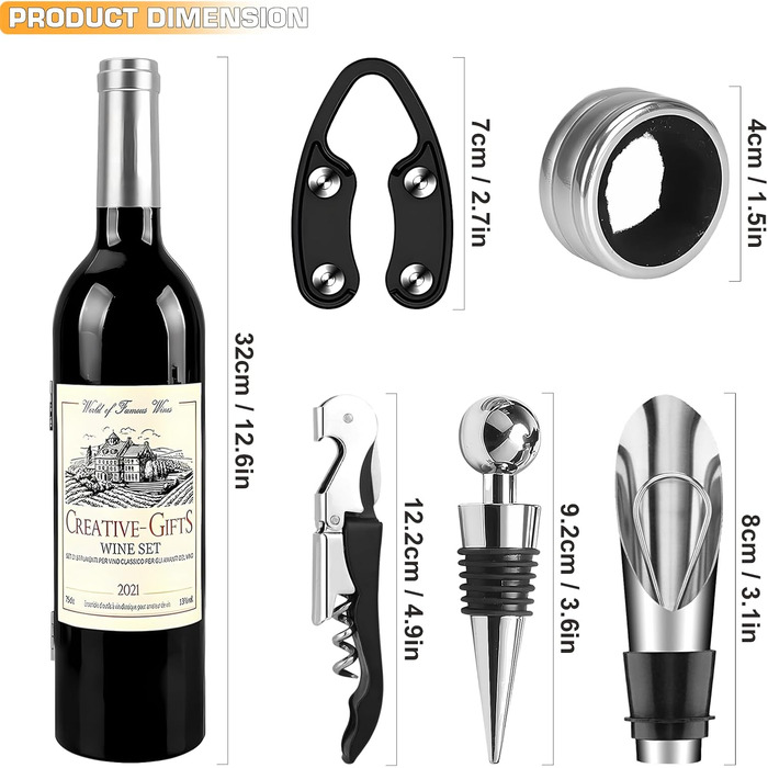 Набір викруток для вина з формою пляшки, 5 шт. Набір викруток для вина, аксесуари для вина, подарунковий набір, сомельє, відкривачі для пляшок (срібло)