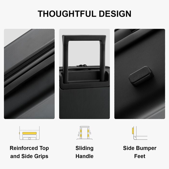 Чемодан-тележка LEVEL8, валіза на коліщатках, валіза з жорстким корпусом, 4 колеса, ручна валіза, TSA, 100% полікарбонат, мікро-діамантова текстура, великий (66см, 65л, чорний) A Schwarz M (66x44x26.5CM,65л)