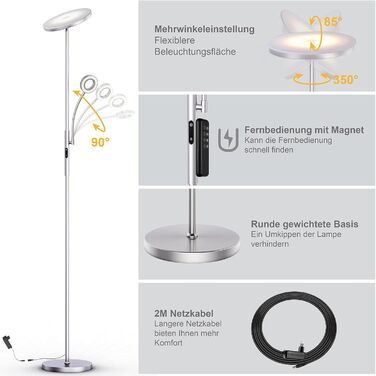 LED торшер Modlicht 35W з регулюванням яскравості, чорний, 4200LM з пультом та сенсорним керуванням, 3000-6000K, для вітальні, спальні, офісу
