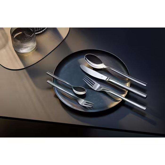 WMF Palermo Stainless Steel Cutlery Set, 6 Persons, 30-Piece Dining Cutlery Set, Monobloc Knives, Cromargan Stainless Steel Polished, Shiny, Dishwasher Safe Single