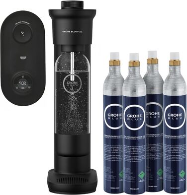 GROHE Blue Fizz Набір для газованої води, Starter Set (3 рівні газування, без CO2 балона, 1x 0,85л пляшка + засіб для чищення), 31943K00 (1x 0,85л пляшка | 4x CO2, з CO2 індикатором, Чорний)