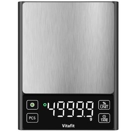 Електронні кухонні ваги Vitafit до 5 кг з точністю 0.1 г, цифрова вага для кухні, випічки та кави з функцією відсотка, платформа з нержавіючої сталі, LED-дисплей, чорний