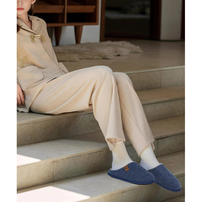 Тапочки жіночі COFACE з фетру, теплі, зручні, з м'якою підкладкою, з антиковзною гумовою підошвою, для дому та вулиці (Темно-синій, 37 EU)