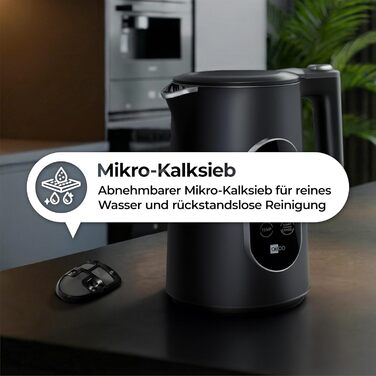 Електричний чайник Aeco AQA NEO з нержавіючої сталі, 1.7 л, 2150 Вт, без BPA, фільтр від накипу, бездротовий, CoolTouch, шампань срібло (Aqa Elite (чорний матовий))