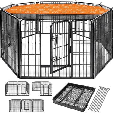 ТресКо® вольєр для цуценят 60 см, з дахом та анкерами | Вольєр для собак 8-секційний | Розкладний вольєр для собак з дверцятами | Збірка без інструментів | Вольєр для тварин, стійкий до погодних умов 77 x 60 см