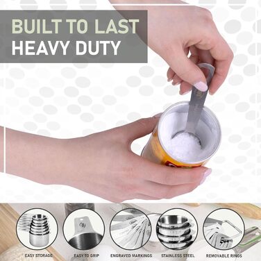 Kaluns Stainless Steel Measuring Cups and Spoons, 16-Piece Measuring Cup and Spoon Set including Leveler and Measuring Card, Durable, Heat and Rust Resistant