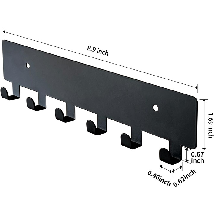Настінний тримач для ключів GTK з 6 гачками, чорний. Настінна організація, ключниця для коридору