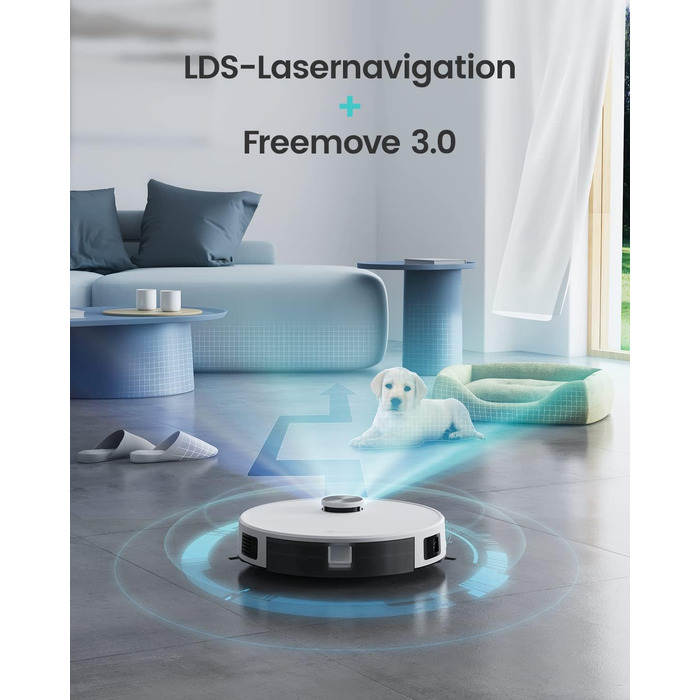 Робот-пилосос LEFANT M1 з функцією миття, картографуванням, 5500Pa, для тварин та твердих поверхонь, керування через додаток/Alexa, білий